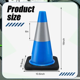 Copkim 12 Pack Traffic Safety Cones Plastic PVC Blue Traffic Cones with Black Base and Reflective Collars for Street Hazards, Training, Road Construction, Parking Lot (18 Inch)