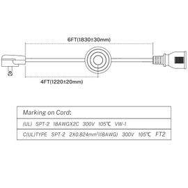 FIRMERST Foot Switch Extension Cord 6 Feet for Floor lamp, Holiday Lights, Black, 2 Packs