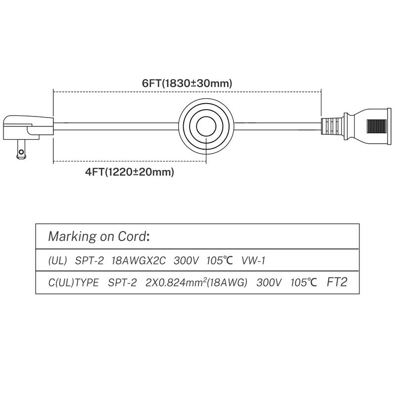 FIRMERST Foot Switch Extension Cord 6 Feet for Floor lamp,