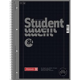 Brunnen 1067928190 Student Spiral-Bound Notebook, Squared, A4, Ruling: 28, 90 g/m², 80 sheets, Black