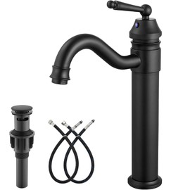 gotonovo Matte Black Brass Single Handle Bathroom Sink Faucet Brushed Brass Long Reach Bathroom Faucet Mixer Tap Brushed Brass Pop Up Drain Without Overflow Included Hot and Cold Water