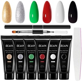 BQAN Poly Nail Gel Kit - 6 Shades Poly Gel for Long-Lasting Nail Extensions | 15ml Each | Salon-Quality DIY & Home Use | Low Odor (Christmas 01, 0.5 Fl Oz (Pack of 6))