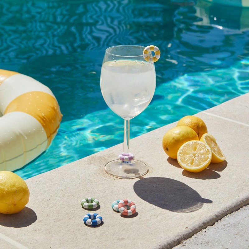 balvi Drinking Glass Marker Floats Swimming Rings in Retro Design