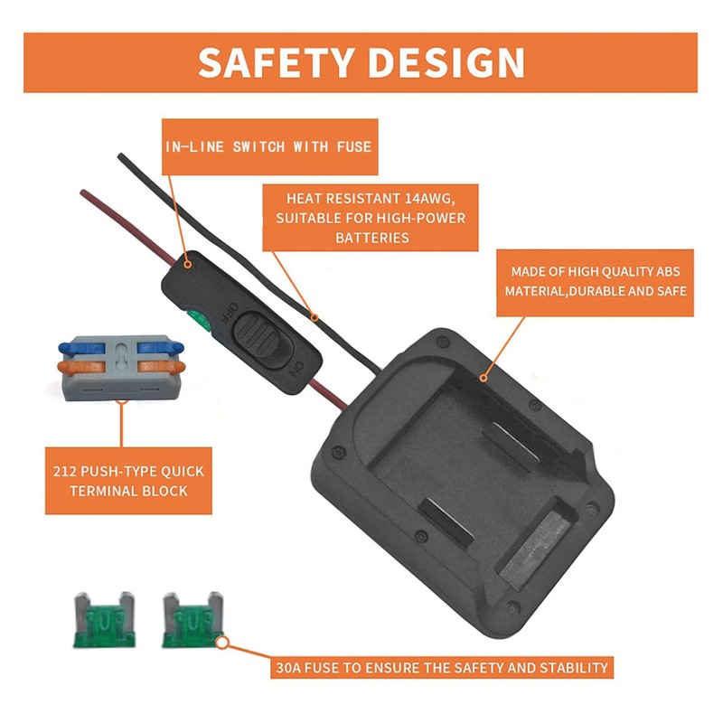 18V Battery Adapter Good Fit Lithium Battery Converter with Fuse