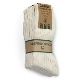 GoWith 4 Pairs Unisex Natural 97% Cotton Socks, Pure Combed Cotton Seamless Bio Crew Socks for Men and Women, Size:8.5-10, Model 3013