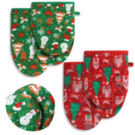 Geyoga 2 Pcs Christmas Mini Oven Mitt Christmas Tree Gingerbread House Snowmen Pot Holders Small Xmas Kitchen Heat Resistant Potholder Xmas Party Gift Supplies for Baking Barbecue Kitchen