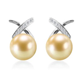 CTEW Pearl Earrings for Women 18K White Gold Plated,Hypoallergenic Hoop Earrings Lightweight Pearl Earrings Dangle Drop Earrings Light Gold 10MM