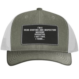 I'm A Gear-Sorting-and-Inspecting Machine Operator. I Got This. I Think... - Leather Black Patch Engraved Trucker Hat, Heather-White, One Size