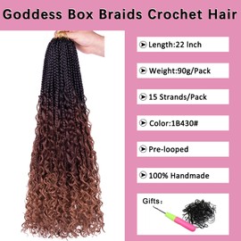 COOKOO 8 Packs Goddess Box Braids Crochet Hair With Curly Ends 22 Inch 3X Synthetic Bohemian Hippie Box Braids Crochet Hair Pre Looped Ombre Knotless Braiding Hair for Black Women 1B430#