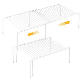 AmaQueen 2 Pcs Expandable Shelf Organizers for Cabinet Closet Cupboard, Adjustable Fridge Shelves Freezer Rack Refrigerator Single Shelf, Extender Plate Shelf for Kitchen (White)