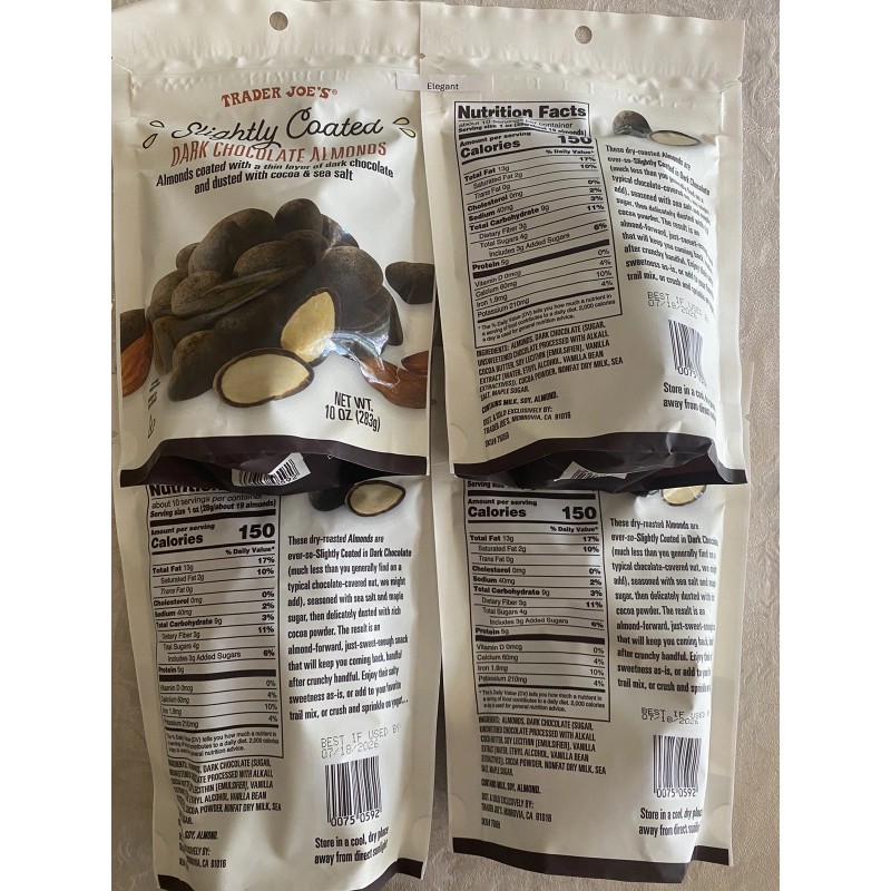 Trader Joe's 4 Pack Trader Joe’s Slightly Coated Dark Chocolate