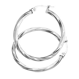 9ct White Gold Women’s Earrings – Twisted Circle Hoop Earrings - by Elegano