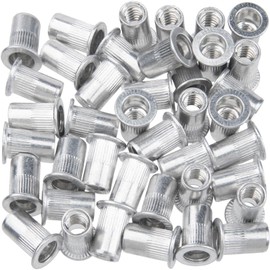 Lekgavd 100pcs 1/4-20 Rivet Nuts, 1/4-20 UNC Aluminum Flange Nuts, Knurled Body Flat Head Rivnut Threaded Insert Nut for Home, Industry, Construction