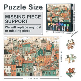 Colorful Houses Puzzles for Adults 1000 Pieces Winding Streets, Quirky Shops and Animals Residents Jigsaw Puzzles 1000 Pieces, Whimsical Cityscape Puzzle, 19.5 x 27.5 Inch