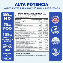 Dn Nad Nr Nicotinamida Ribosa Semilla De Uva, 2 Frascos                                                                                               