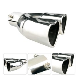 idain 2.5 inch Inlet Dual Exhaust Tips Muffler Tip,Chrome Heart-Shaped Exhaust Tip,Universal Bolt-On Double Tube Exhaust Muffler (Silver,Straight)