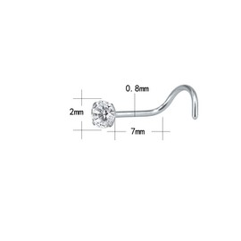 6-14 Pieces 20 Gauge Tiny CZ Nose Stud L-shaped Nose Ring Set Stainless Steel Nose Piercing Spiral Jewellery for Women / Men, Stainless Steel, Cubic Zirconia