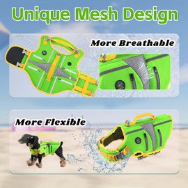 EMUST Dog Life Jacket, Reflective Dog Life Vest for Swimming with 4 Pockets, High Buoyancy Small Medium Large Dog Floating Vest with Reinforced Rescue Handle, Green, XS