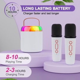Mini Karaoke Machine for Kids Portable Bluetooth 5.3 Speaker Led Lights with 2 Wireless Microphones Karaoke Toy Gifts for Girls Boys Audlt Birthday Christmas Solid Metal Body - Pure White