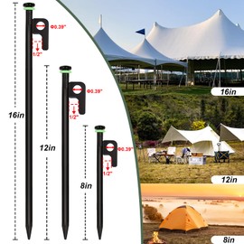 8/16/20/24Pcs Tent Stakes, 8in/12in/16in Heavy Duty Tent Stakes with Storage Pouch, Forged Steel Tent Stakes Heavy Duty, Metal Stakes for Tent Used on Rocks, Grassland, Snowfield(8Pcs 12in Stakes)