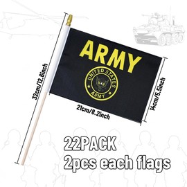 22 Pack All Branches Military Flags Set, Small Mini Armed Forces Handheld Flag on Wooden Stick for Veterans Day Memorial Day Decorations, 5x8 Inch