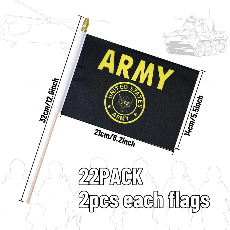 22 Pack All Branches Military Flags Set, Small Mini Armed