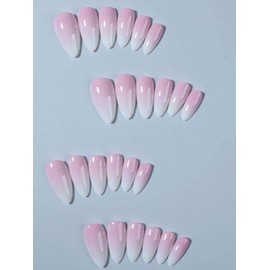 24-Piece Long Almond French Press-On Nails Kit, White Tips, Full Coverage Artificial Nails with File (Pink White Gradient - Almond)