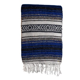 BAJA STYLES Large Mexican Blanket in Royal — Handcrafted Serape Falsa Yoga Blanket (73” x 48”) – Durable Throw for Camping, Beach & Outdoor Use – Artisan Craft, Made in Mexico from Recycled Fibers