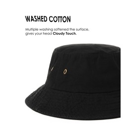 FURTALK Bucket Hats for Women Washed Cotton Packable Summer Beach Sun Hats Bucket Hat with Strings for Travel Black