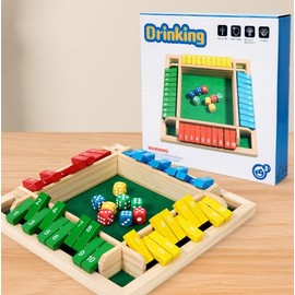 DYUEE Wooden Table Game Dice Games Shut The Box Game for 4 Players, Classic Premium Wooden Dice Board Game for Traditional Bar, Travel, Family Board Games, Holiday Fun Game, Best Gift for Kids