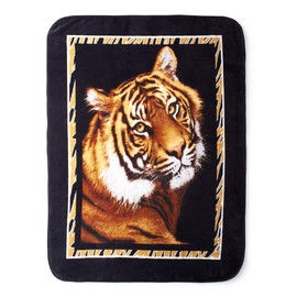 Shavel Home Products Luxury Hi Pile Oversized Throw, Tiger with Border, 60 x 80 Inch
