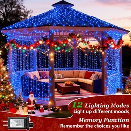 300 LED Christmas Tree Lights, Connectable Christmas Lights Indoor with Timer Memory & Dimmable & 12 Modes, 75FT Decoration Fairy String Lights for Outside Bedroom Home Patio Yard Tree Party, Blue