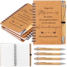 Set of 4 Thank You Gift for Colleagues Teachers Motivational Inspirational Notebook with Wooden Ballpoint Pen Inspirational Ballpoint Pen Motivational Diary Notepads Thank You Gifts for School Office