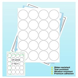 600 Circle Stickers 2" Round Labels 30 Sheets Waterproof Matte White Die Cut Vinyl Sticker Paper Dries Quickly for Inkjet/Laser Printer