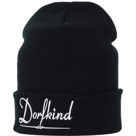 EXPRESS-STICKEREI Knitted Hat Tradition Warm Winter Hat / Wool Hat Unisex Men Women Cap/Sailor Hat/Roll Hat Work Hat Beanie Cap Fine Knit with Saying | One Size Streetwear, Black/Dorfkind