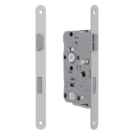 lockzz Toilet Mortice Lock Bathroom Door DIN Left - Bathroom Lock 55 mm Backset - Made in Germany - Plastic Latch & Quiet Deadbolt - DIN 18251-1 - Faceplate 20 x 235 mm Rounded Silver