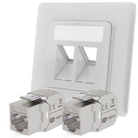 hb-digital 2-Port CAT 7 Network Socket Flush-Mounted RAL9003 + 2x CAT 7 Keystone RJ45 Module LAN Ethernet Keystone Socket for CAT 5e CAT 6 CAT 6a Max. 10 Gbit/s STP - Signal White
