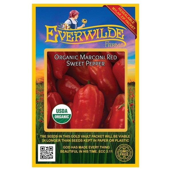 Everwilde Farms - 25 Organic Marconi Red Sweet Pepper Seeds