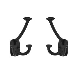 ZAUYX Large Wall Double-Sided Hook 5 Pack Matte Black Hook Decorative Heavy Duty Solid Large Coat Hooks for Towel Hanging Coats Robe Towel Bags Door Back 2 Prong Hooks