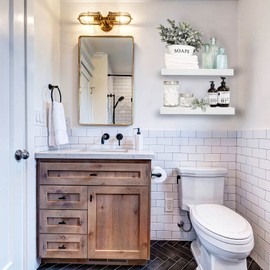 QEEIG Bathroom Floating Shelves for Wall - 15.7" Wall Mounted Shelf Over Toilet Farmhouse Home Decor Display Bookshelf Small 15.7 x 6.7 inch Set of 2, White (008-40W)