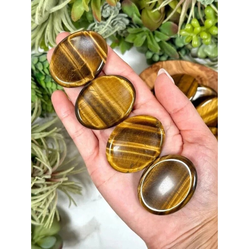 Natural Tiger Eye Palm Worry Stone Oval Polished Healing Crystal