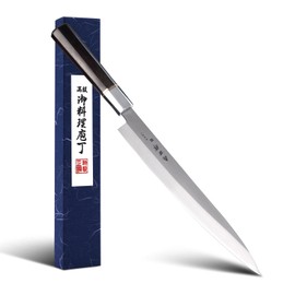 Sumteene Sushi Knife 9.5 inch(240mm), Yanagiba Knife with 7Cr17MoV High Carbon Stainless Steel Blade,Octagonal Ebony Handle for Cutting Sushi & Sashimi, Fish Filleting