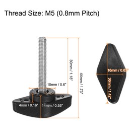 sourcing map 8pcs Tee Wing Knobs M5 x 30mm Metric Male Threaded Stud T Head Plastic Knob Handles Thumb Screws Hand Clamping Tightening Knob Grip Thumbscrew, Black