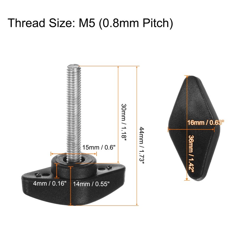 sourcing map 8pcs Tee Wing Knobs M5 x 30mm Metric