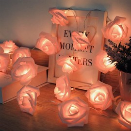 Christmas Fairy String Lights Foam Rose Flower 20LED Battery Operated Romantic Lights Lamp for Xmas Party Wedding Bedroom Centerpiece Decoration, Gift for Women Birthday Valentine's Day (Pink+White)