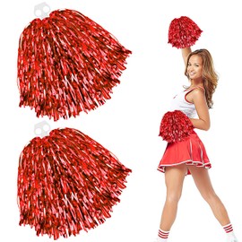 Cheerleader Pompoms with Double Hole Pompoms Cheerleading Cheerleader Pompoms Hand Flowers Pompoms Cheerleader for Sports Events Dance Party Ball Games Carnival Parties Used 2 Pieces Red