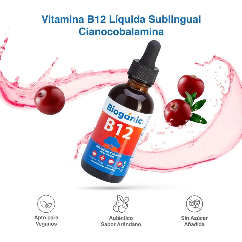 Bioganic Vitamina B12 Sabor Arándano, Vegano, Sin Azúcar Arándano