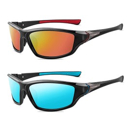 YUELUQU Polarised Sports Glasses Sunglasses for Men Women Driving Glasses Cycling Glasses Skiing Driving Fishing Running Hiking UV400 Protection (Black Orange + Black Blue), Black orange + black blue