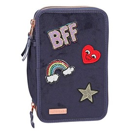 Depesche TopModel 10029 Pencil Case Triple Velvet, Dark Blue, Multi-Colour