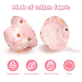 2 Pieces Toddler Sun Hat Kids Bucket Sun Hat Baby Cute Print Summer Sun Hat with Adjustable Head Drawstring and Chin Strap Outdoor Kids Summer Protection Bucket Hats,6-15 Months
